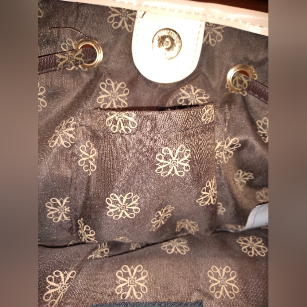 Avon Signature Collection Brown & White Satchel Purse, 2 Handles, Flower… - Picture 9 of 12